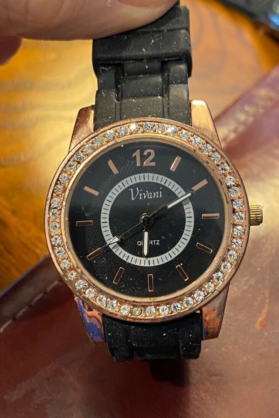 Women's 37mm Rose Gold Tone Vivani Watch, Crystal accents, Thick Case